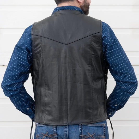 Men’s Buffalo Leather Biker Vest. Adjustable Side Lace Vest
