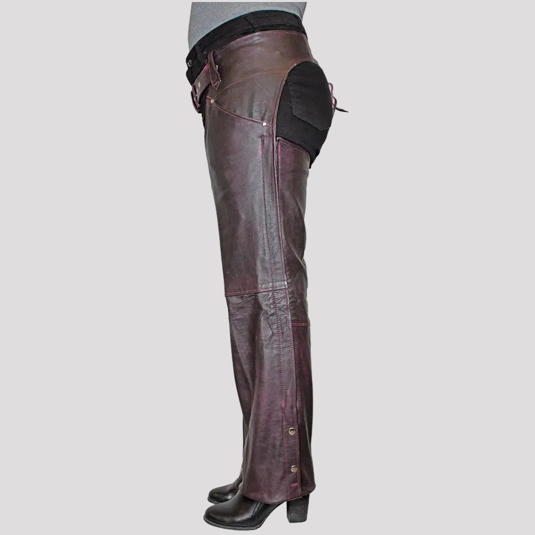 Open Road Women's Dark Purple Wash Leather Chaps