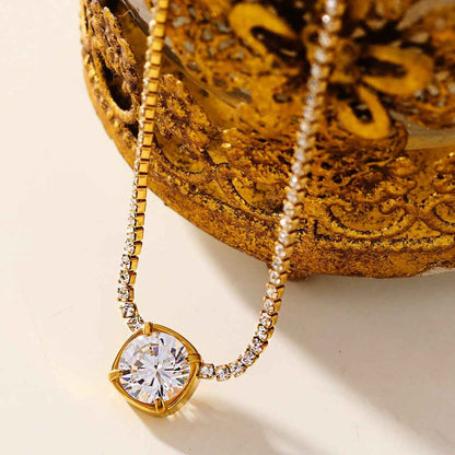 AURA: Bezel-Set Zirconia Pendant on a Mini-Zirconia Beaded Chain Necklace