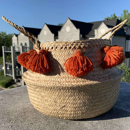 Porta - Seegraskorb mit orangen Pompons