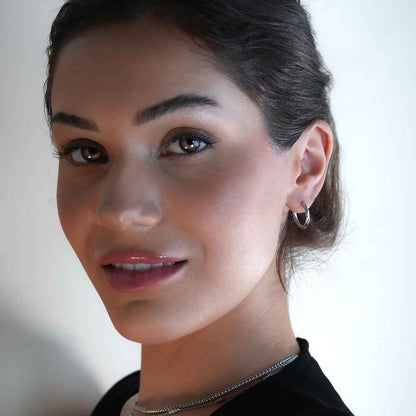 PURLEY: White Gold (Silver Toned) Richly Textured Modernist Mini Hoop Earrings