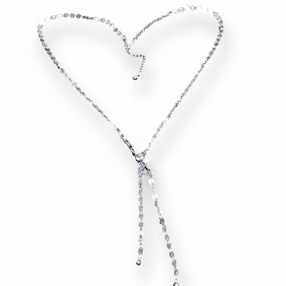 Disc Chain Necklace With Double Drop In Silver Plate