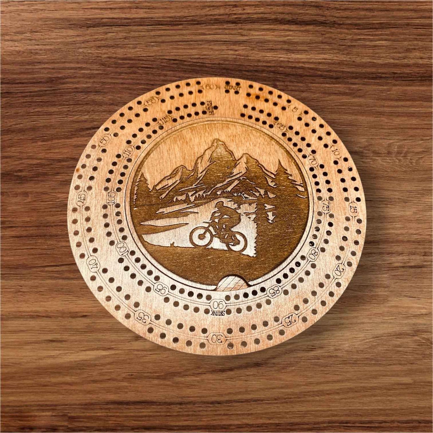 Engraved Small Round Cribbage Board-7.5 inch Wood Game Board