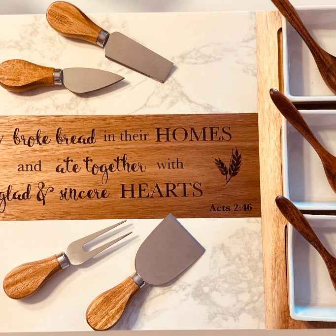 Personalized Marble & Acacia Charcuterie Set