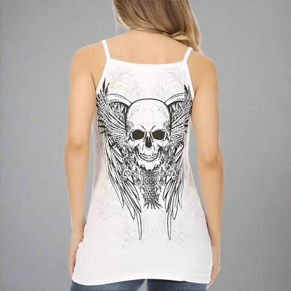 Women's Rhinestone Skull & Wings Tank Top