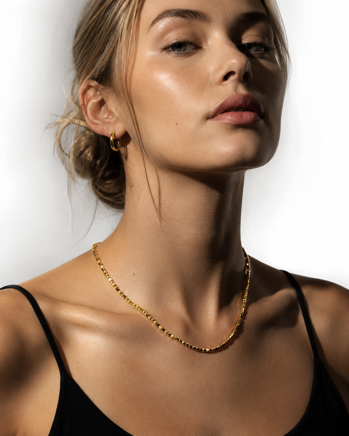 RATA Gold: Square Beaded Dainty Chain Necklace