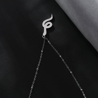 RIHANNA Beaded Chain Necklace with a Pavé Zirconia Serpent Pendant in Silver