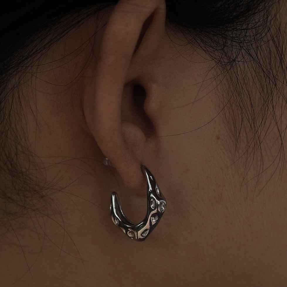 SADE Hammered Finish Mini Hoop Silver Earrings