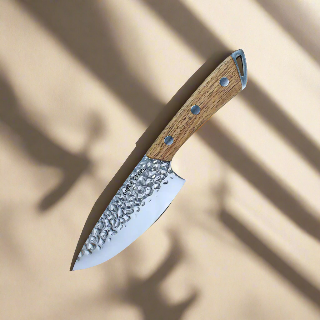 SHINOBI | Kochmesser 12,7 cm AUS8 Hammerschlagklinge mit Holzgriff