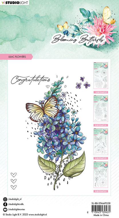 SL Clear Stamp Lilac Flowers Blooming Butterfly 93x136x3mm 7 PC nr.358