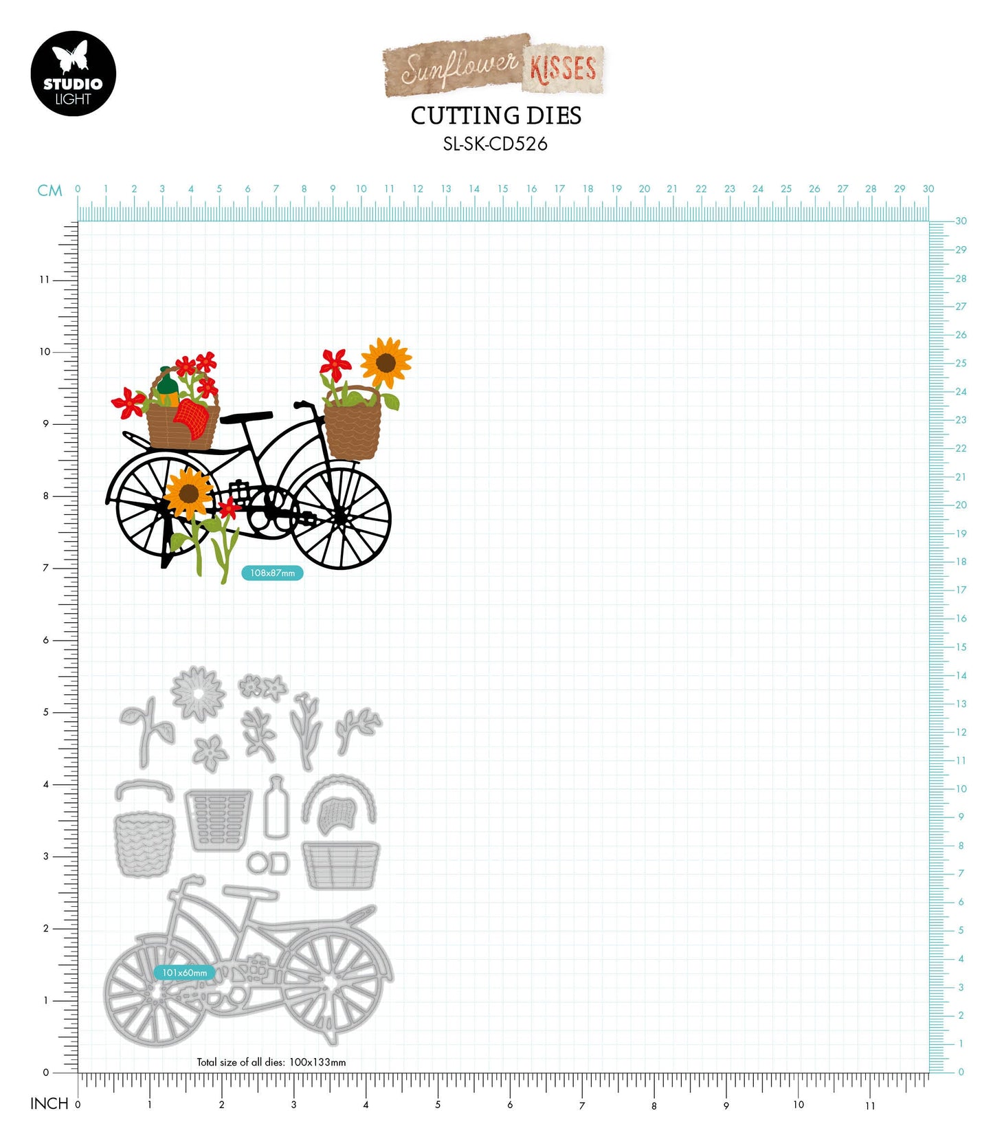 SL Cutting Dies Sunflower Bicycle Sunflower Kisses 101x133x1mm 18 PC nr.526