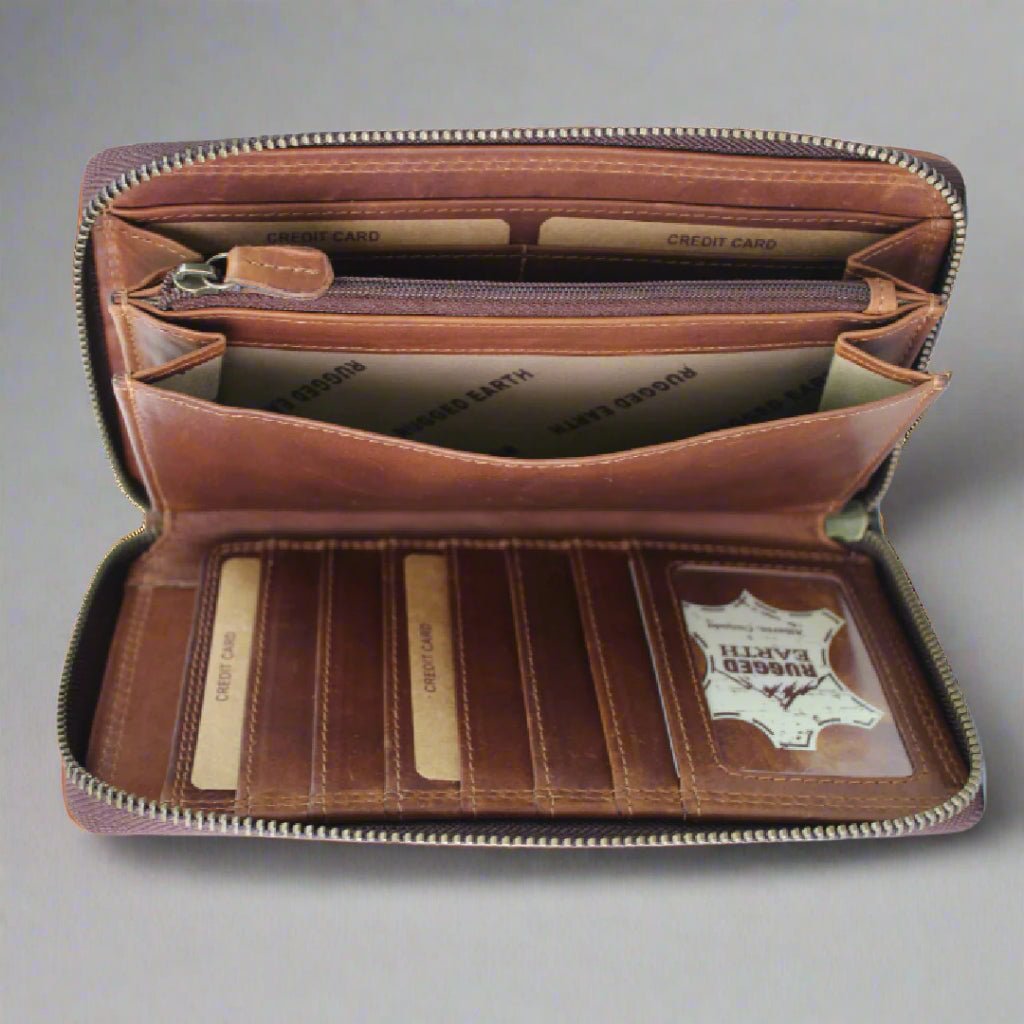 Rugged Earth Unisex Full Grain Leather Zippered Wallet