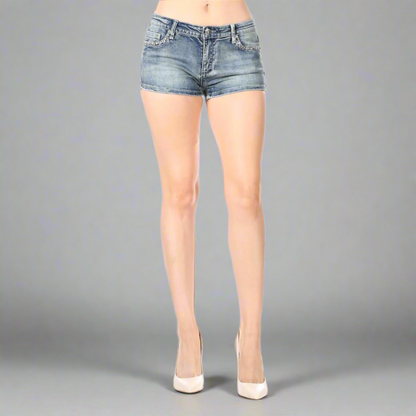 Bus Stop Women's Rhinestone Angel Wing Denim Shorts
