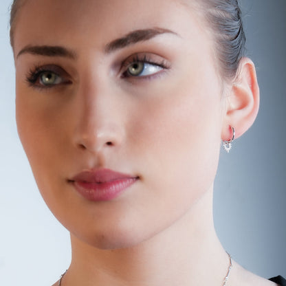 SONNE White Gold (Silver Toned): Vintage Inspired Hoops with Textured Star Charms
