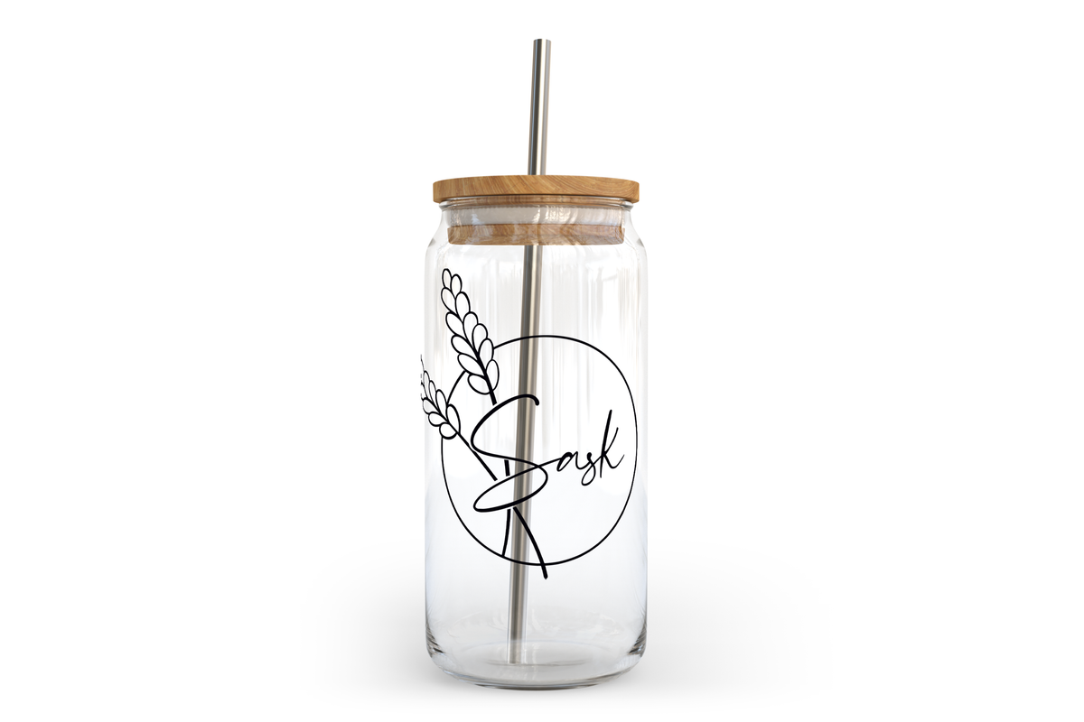 Sask Wheat Glass Can with Bamboo Lid