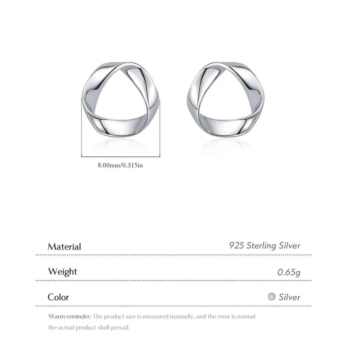 925 Sterling Silver Minimalist Wavy Stud Earrings - Women Fine Jewelry