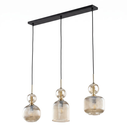 SOPHIA Cognac Ribbed Glass 3-Light Linear Pendant for Dining, Living Room & Kitchen