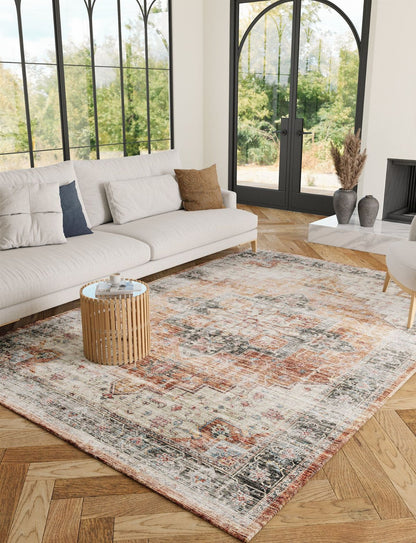 Echo Teppich in den Farben Burnt Orange, Schwarz und Pink