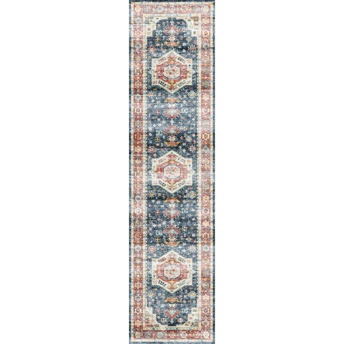 Dilara Mehrfarbiger Teppich Rot Blau