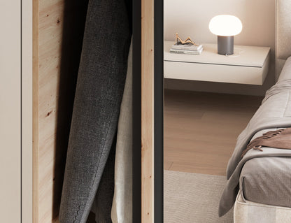 Emerio Mirrored 2 Sliding Door Freestanding Wardrobe - Maple Oak