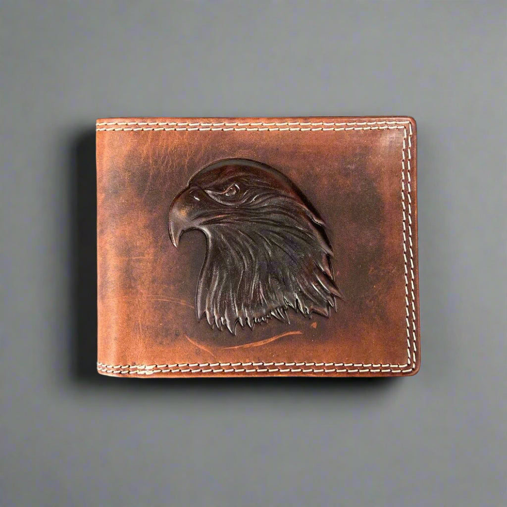 Men’s Cow Leather Eagle Embossed Bifold Wallet