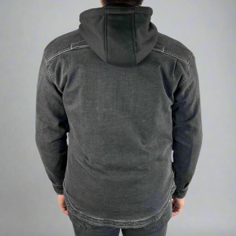 Men’s Armored Denim Shirt with Removable Hoodie