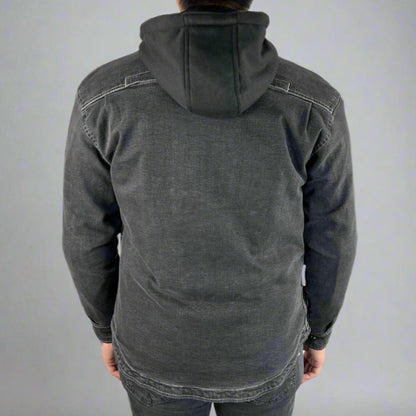 Men’s Armored Denim Shirt with Removable Hoodie