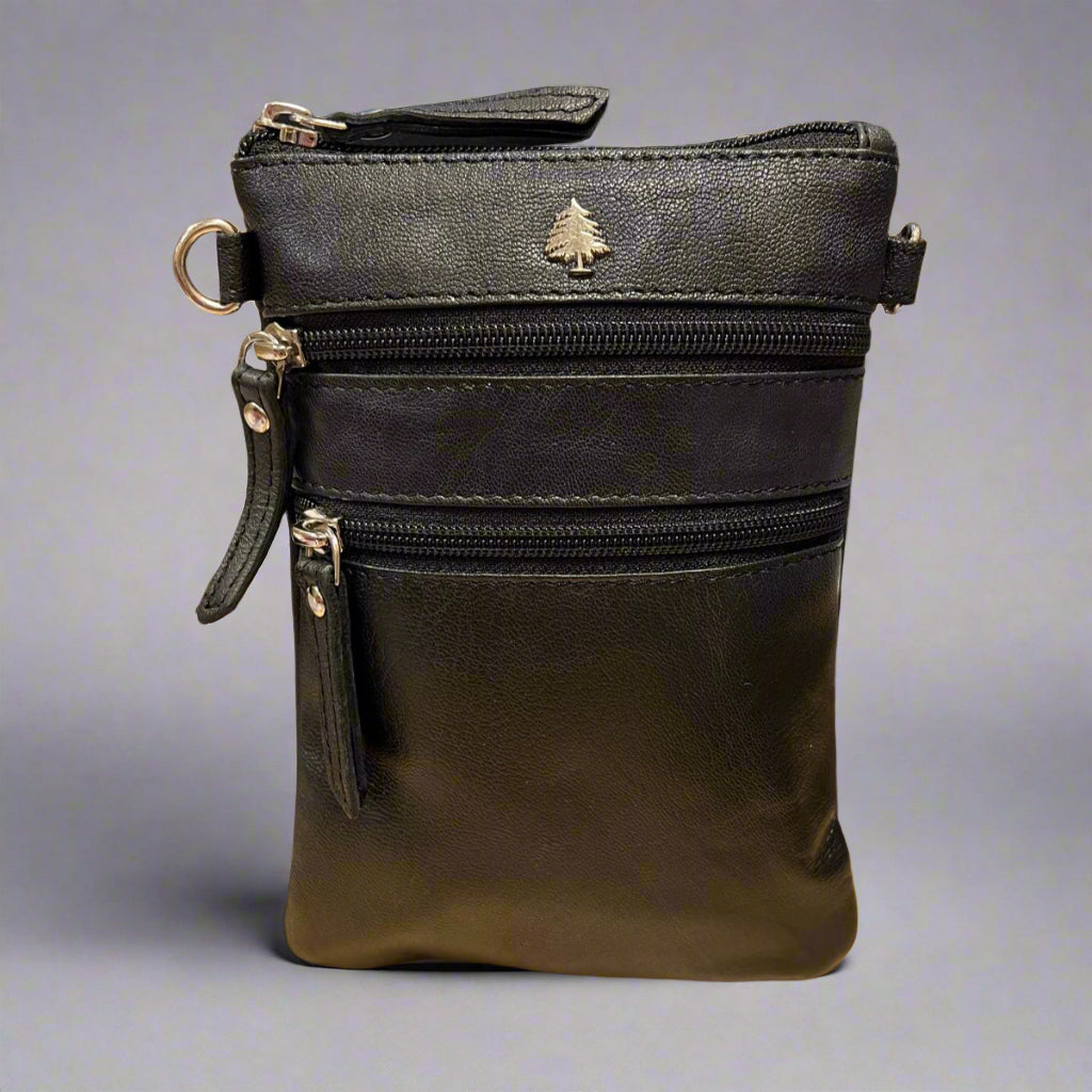 Greenwood Leather Mini Crossbody Bag with 3 Zipper Pockets