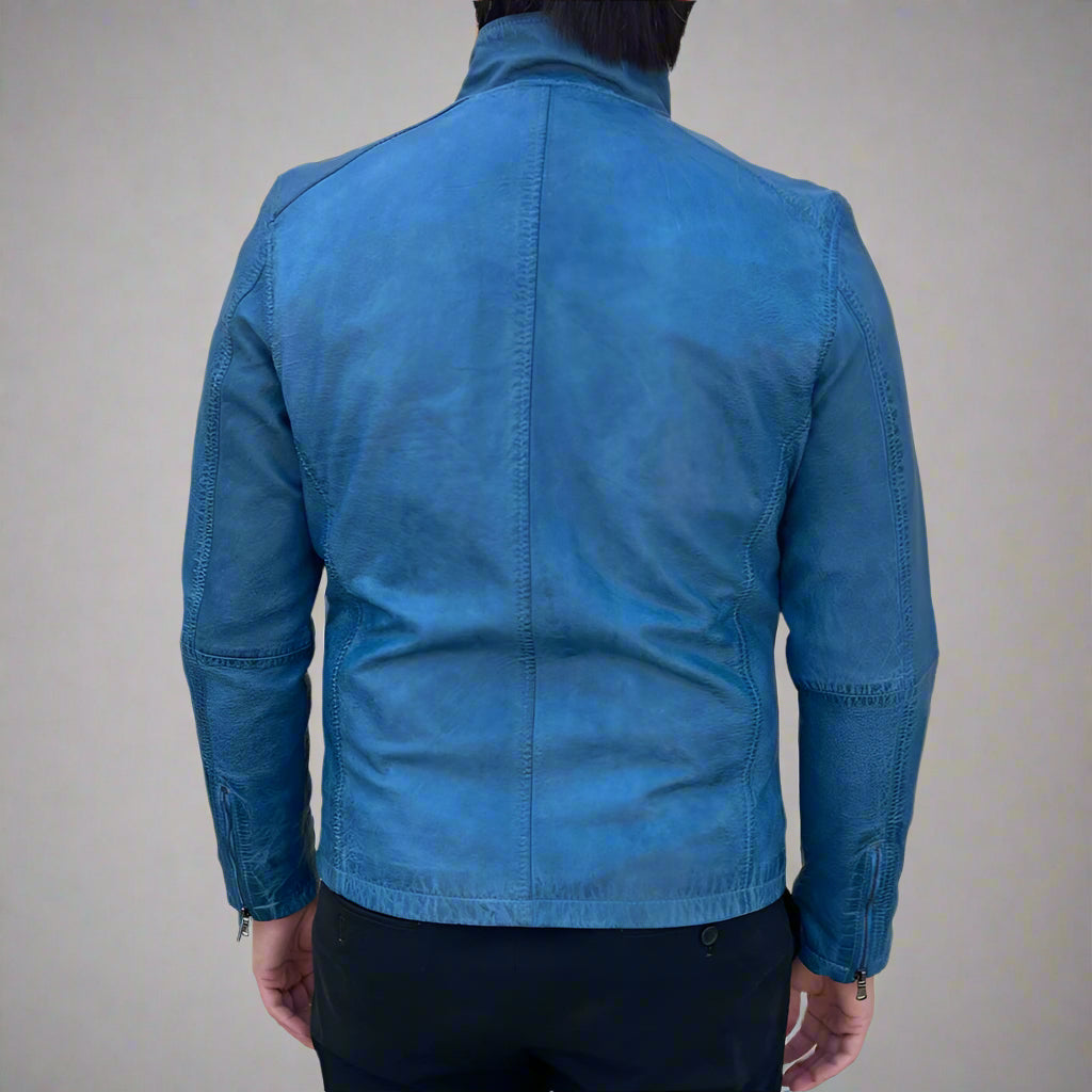 Men’s Sheep Leather Jacket. Classic Stand Collar with 2 Pockets