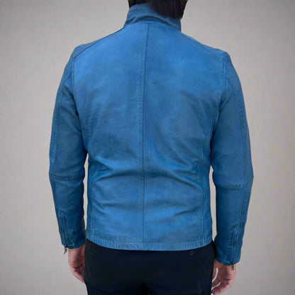 Men’s Sheep Leather Jacket. Classic Stand Collar with 2 Pockets