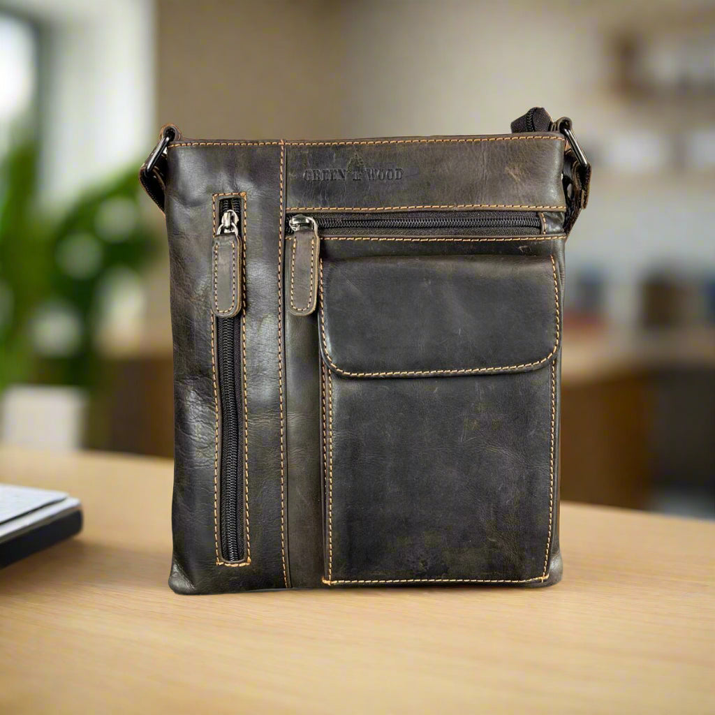 Greenwood Leather Cross Body Bag. Premium Full-Grain Leather Handbag with Multiple Pockets
