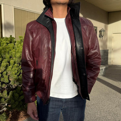 BOL Men's Double Collar Leather Bomber Jacket