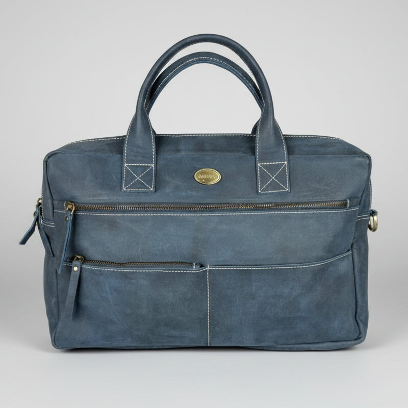 Buffalo Leather Laptop Bag 17". Travel Briefcase with Luggage Sleeve