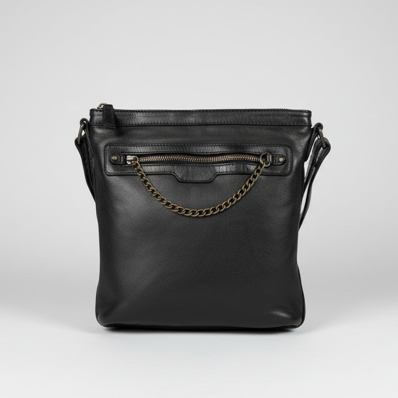 MET Premium Cow Leather Crossbody Bag with Chain Zipper Detail