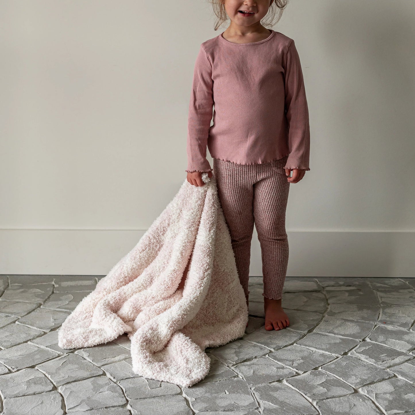 Primrose Pink and Soft White Vintage Floral Print Toddler Blanket