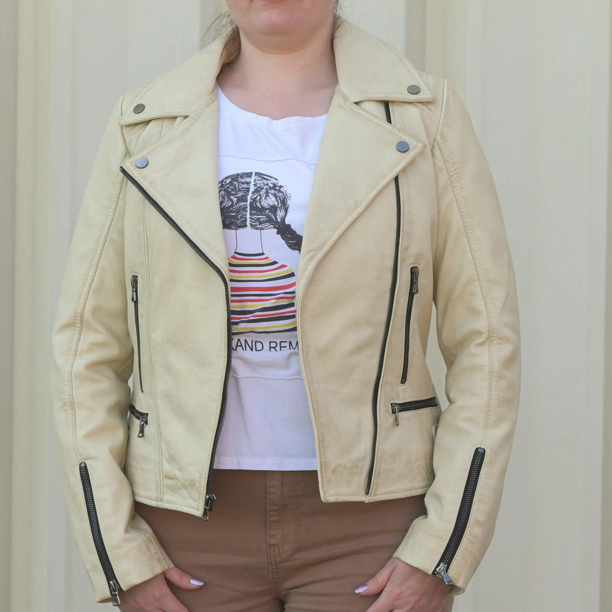 Women's Biker Look Sheep Leather Jacket