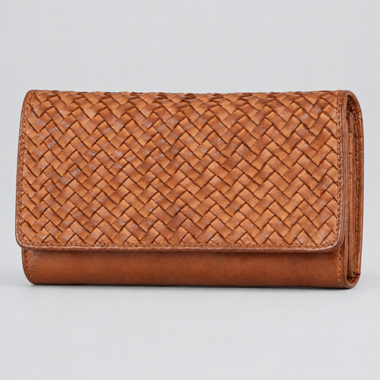 MET Women’s Leather Basket Weave Wallet. Artisan Woven Multi-Card Organizer