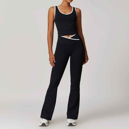 Women’s Contrast-Color V-Neck Sports Vest – Sexy Tight-Fit Workout Set