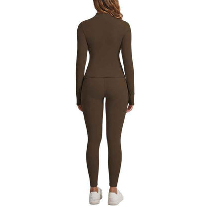 Women’s Solid-Color Zipper Workout Set – Tight-Fit Pilates & Yoga Activewear