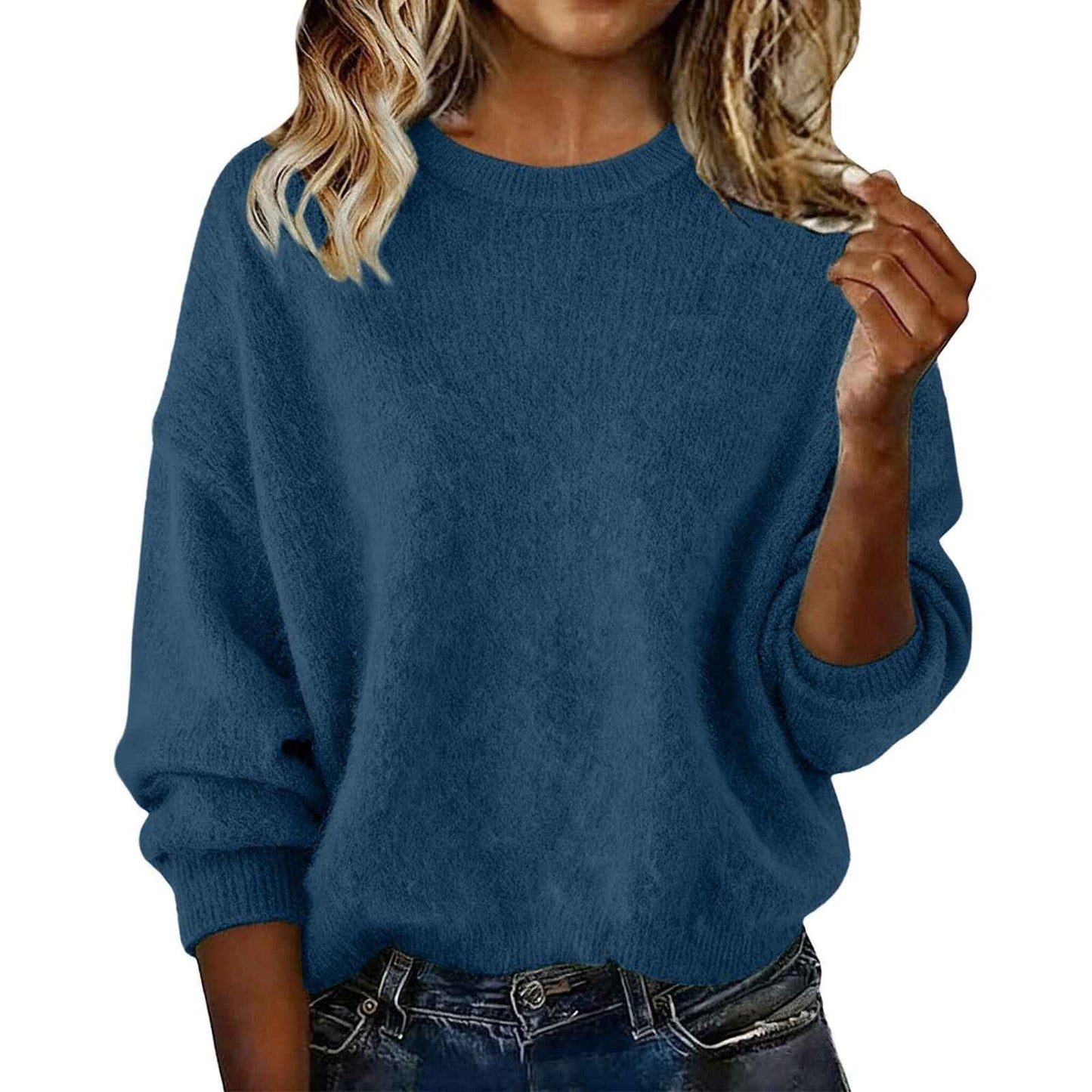 Women's New Arrival Solid Color Crew Neck Sweater, Fashion Loose Casual Knitwear For Autumn