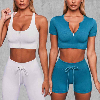 Running Training Padded Bra & Yoga Outfit Set – Quick-Dry Ribbed Activewear for Women