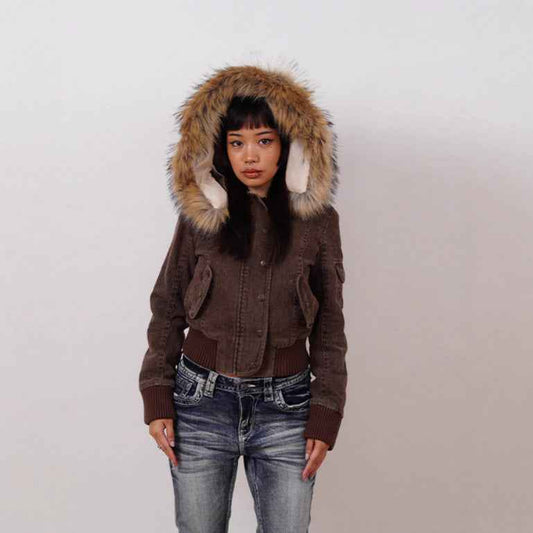 Women's American Retro Hooded Short Jacket