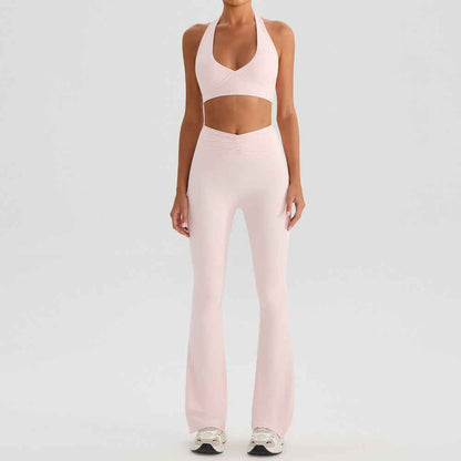 Yoga Sports Halter Bra & Tennis Skirt Two-Piece Set – Outdoor Running Fitness Outfit