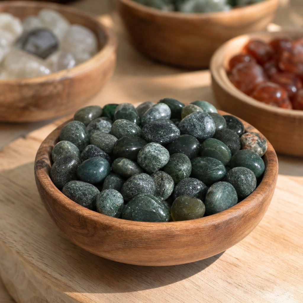 Green Moss Agate Tumbled Stones - India