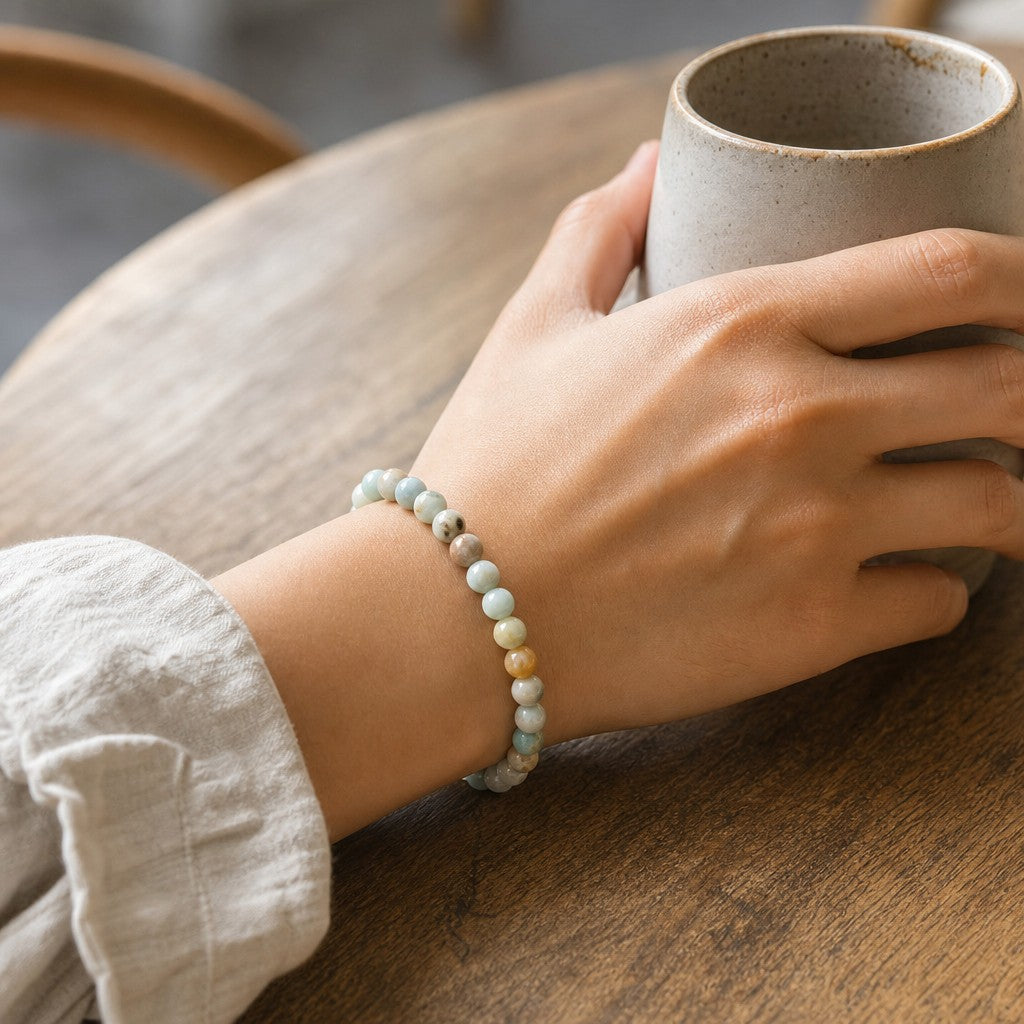 Amazonite Mixed Colour Faceted Round Bracelet - 8mm