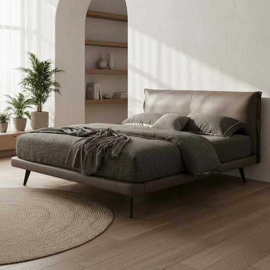 Aries Minimalist Brown Faux Leather Bed
