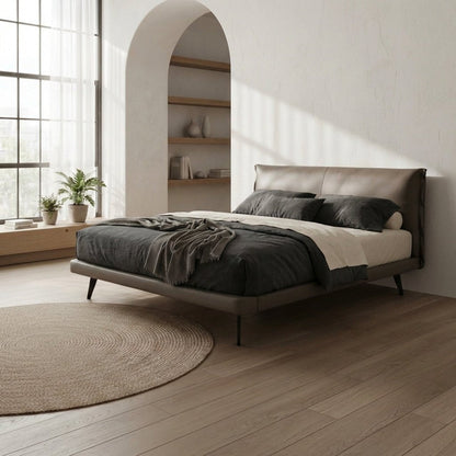 Aries Minimalist Brown Faux Leather Bed