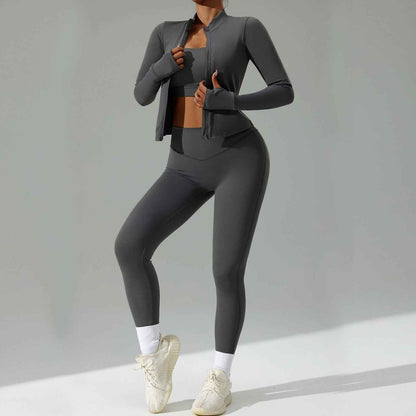 Three-Piece Running & Workout Set – Quick-Dry Sportswear with Cardigan