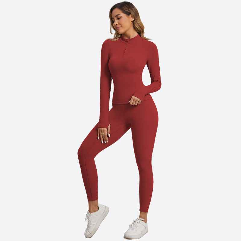 Women’s Solid-Color Zipper Workout Set – Tight-Fit Pilates & Yoga Activewear
