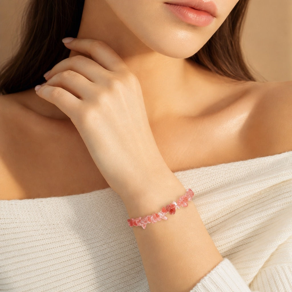Cherry Quartz Chip Bracelet (Enhanced)
